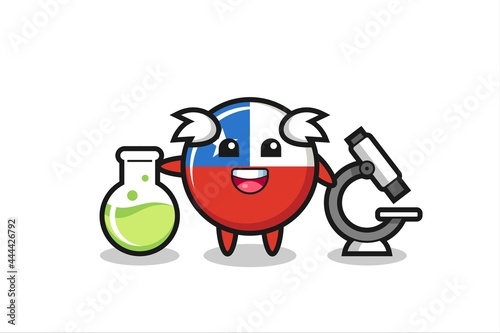 Mascot character of chile flag badge as a scientist