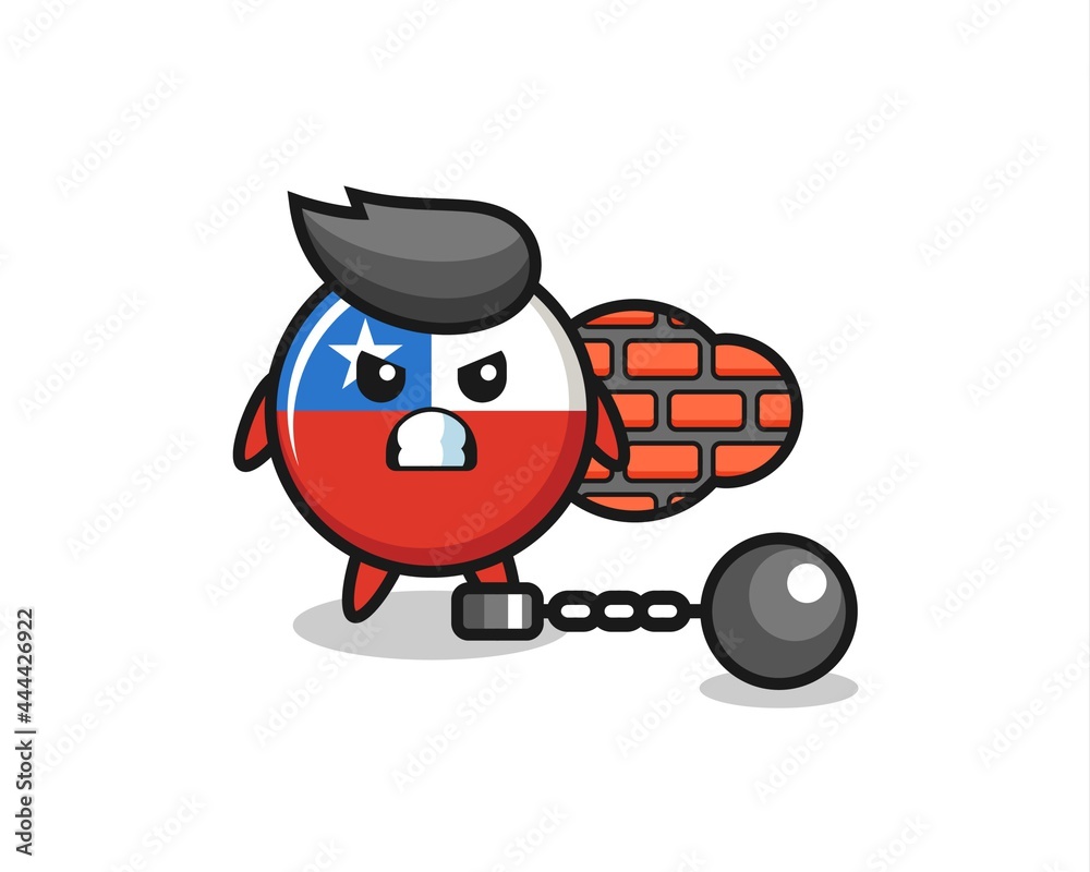 Character mascot of chile flag badge as a prisoner Character mascot of chile flag badge as a prisoner