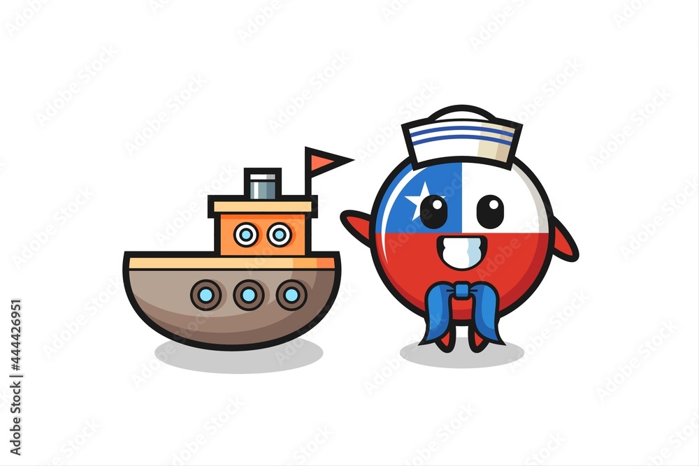 Character mascot of chile flag badge as a sailor man