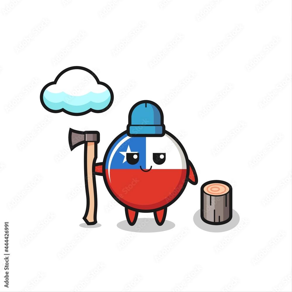 Character cartoon of chile flag badge as a woodcutter