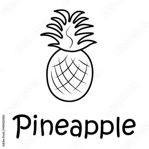 A set of pineapple fruit objects with the inscription "pineapple" in Russian and English. Simple vector illustration, eps