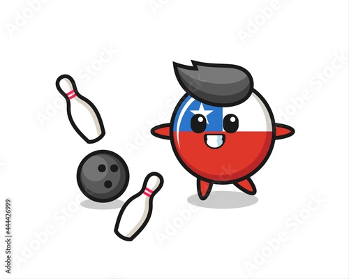 Character cartoon of chile flag badge is playing bowling