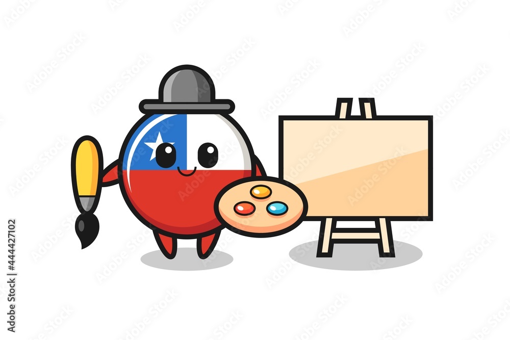 Illustration of chile flag badge mascot as a painter Illustration of chile flag badge mascot as a painter