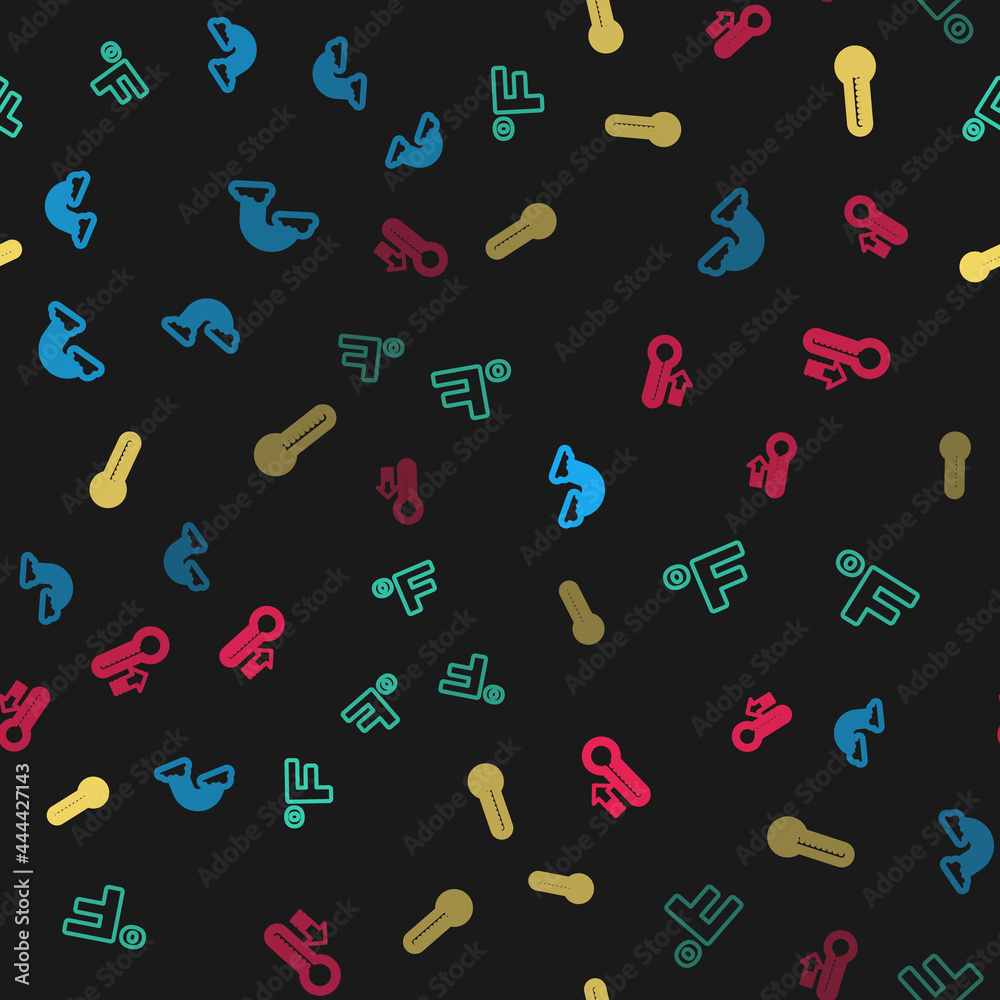 Set line Rainbow with clouds, Fahrenheit, Meteorology thermometer and on seamless pattern. Vector Set line Rainbow with clouds, Fahrenheit, Meteorology thermometer and on seamless pattern. Vector