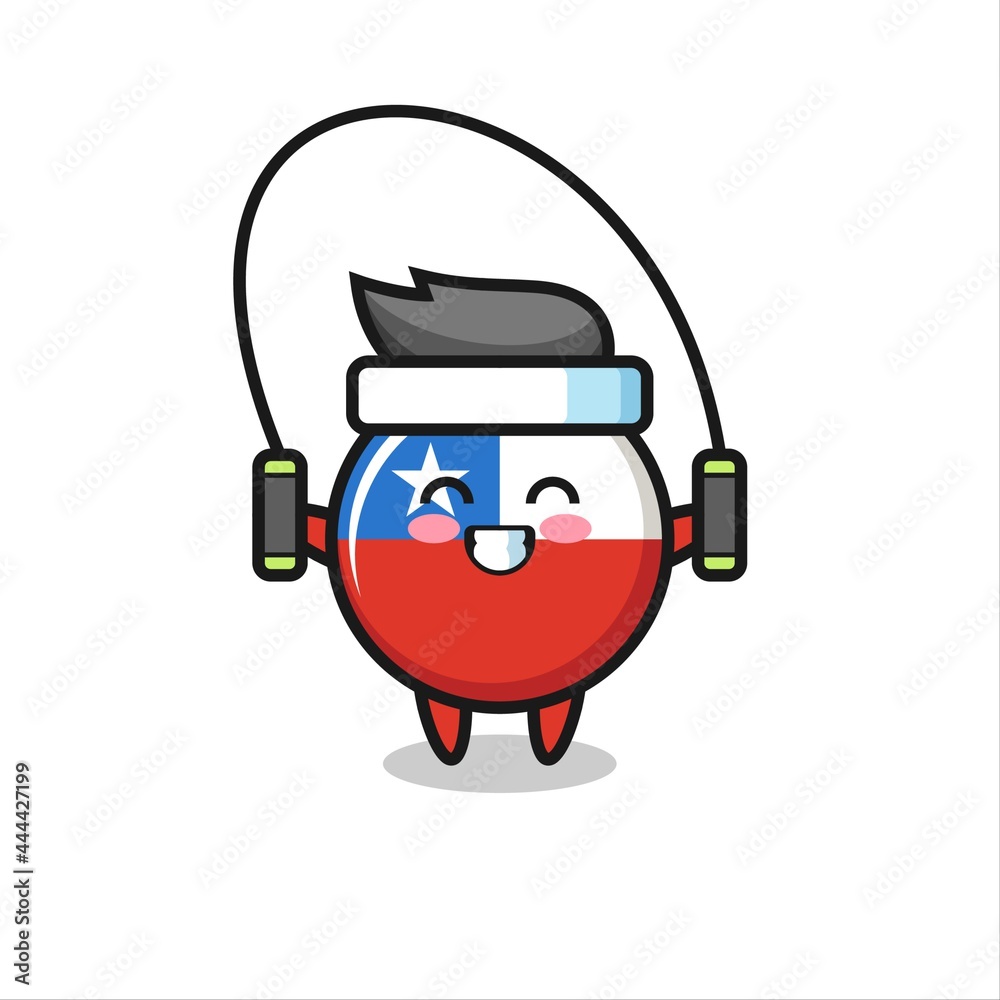 chile flag badge character cartoon with skipping rope