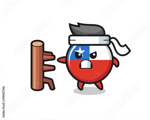chile flag badge cartoon illustration as a karate fighter