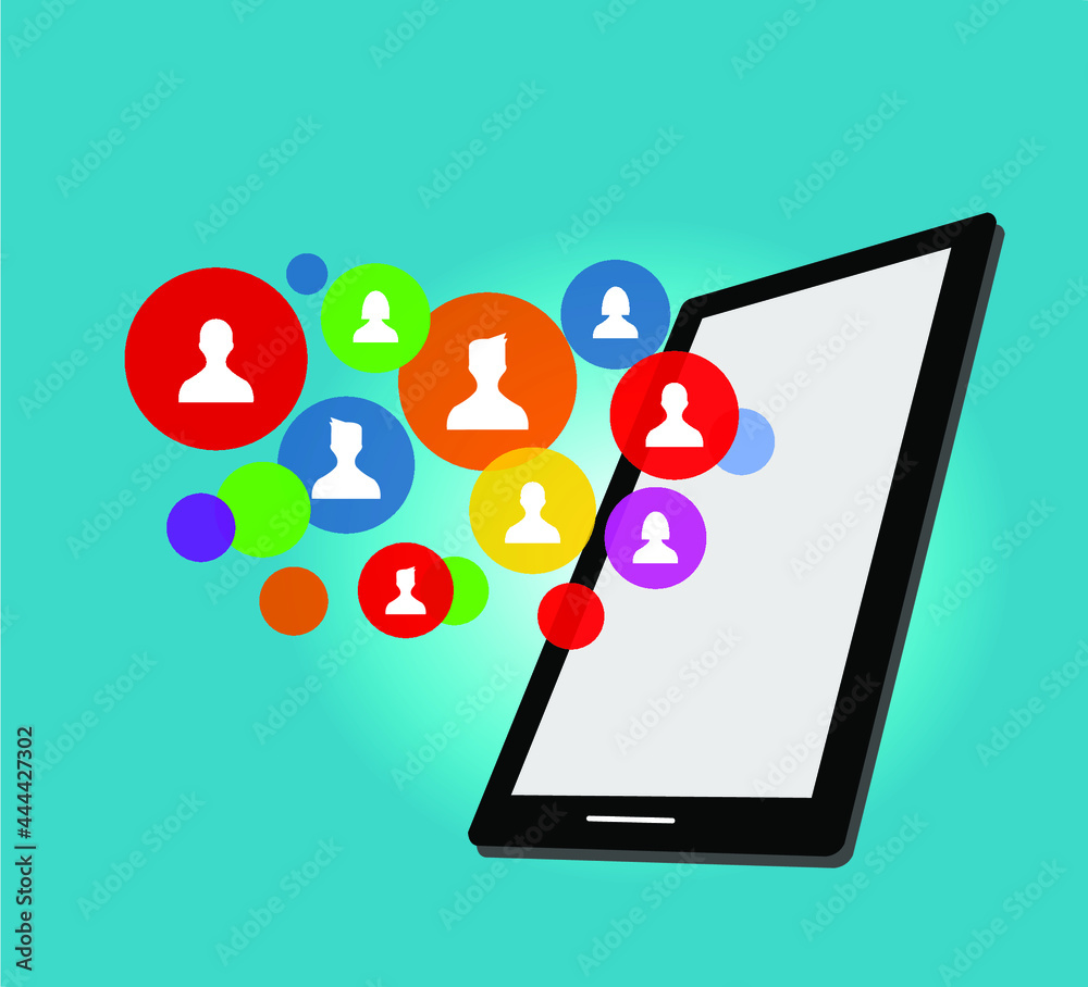 smartphone images and people icons in colorful bubbles smartphone images and people icons in colorful bubbles