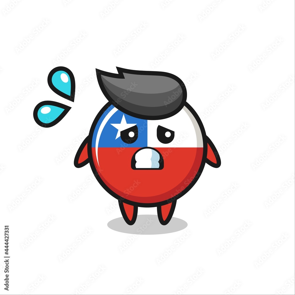 chile flag badge mascot character with afraid gesture