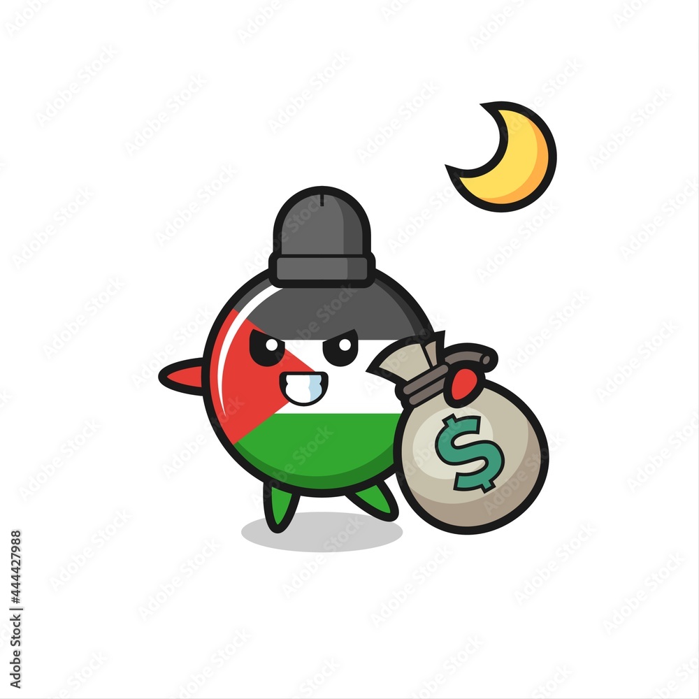 Illustration of palestine flag badge cartoon is stolen the money