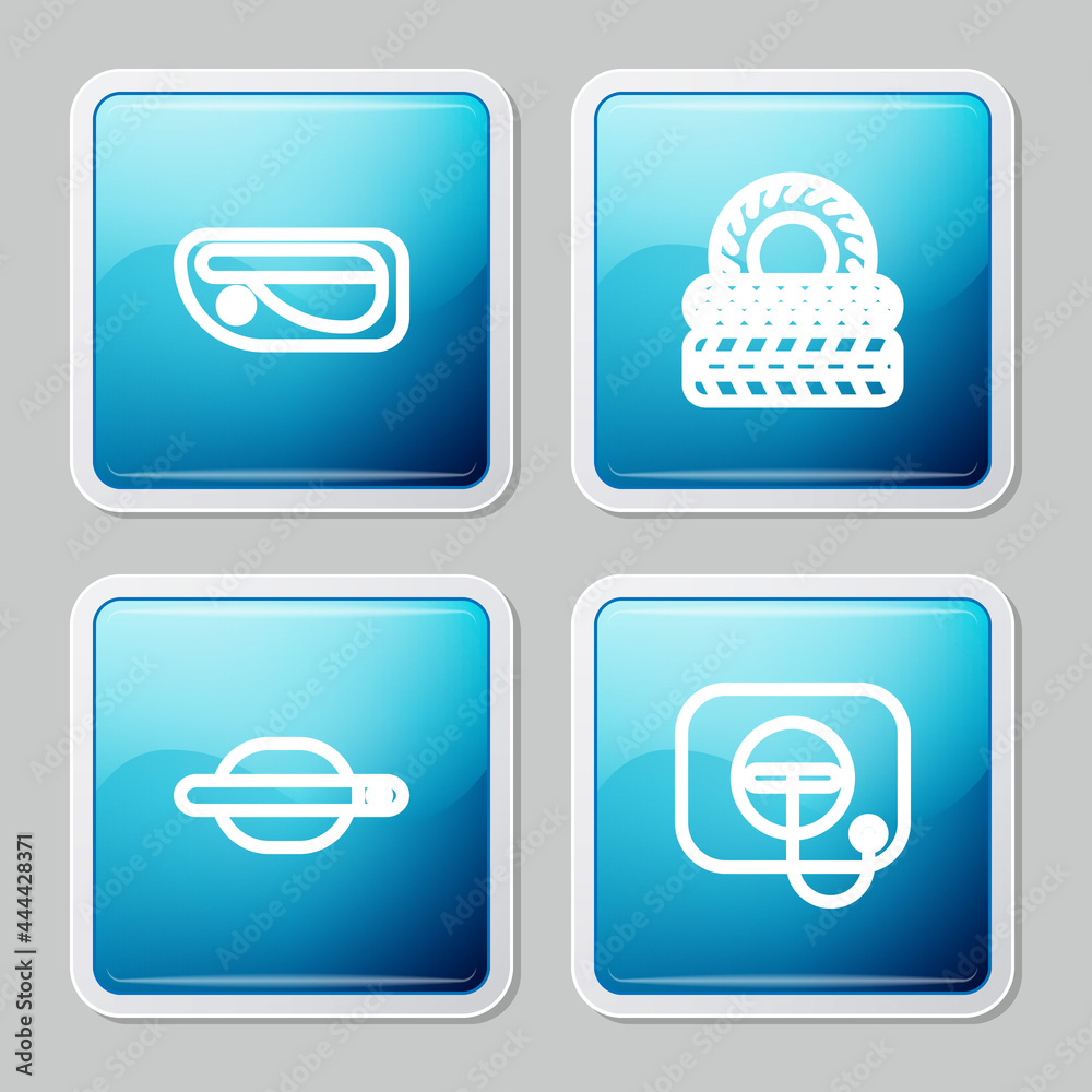 Set line Car door handle, tire, and Oil filler cap at gas station icon. Vector Set line Car door handle, tire, and Oil filler cap at gas station icon. Vector