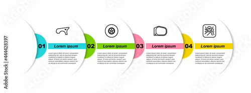Set line Car fender, brake disk, mirror and Gear shifter. Business infographic template. Vector