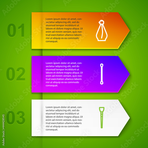 Set line Perfume, Cotton swab for ears, Makeup brush and Hairbrush. Business infographic template. Vector