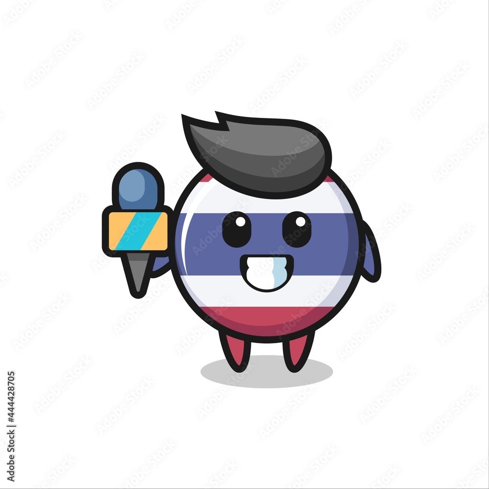 Character mascot of thailand flag badge as a news reporter
