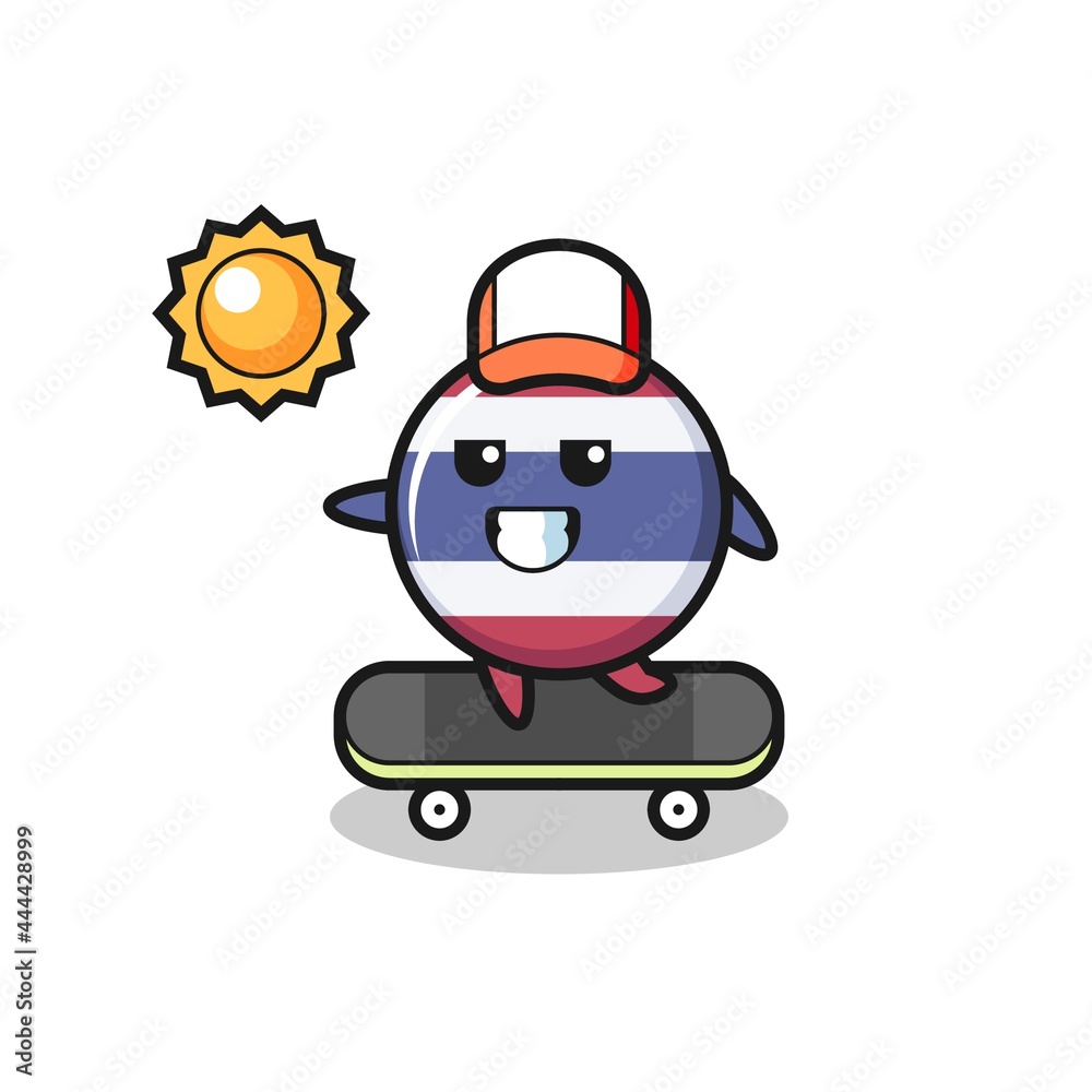 thailand flag badge character illustration ride a skateboard