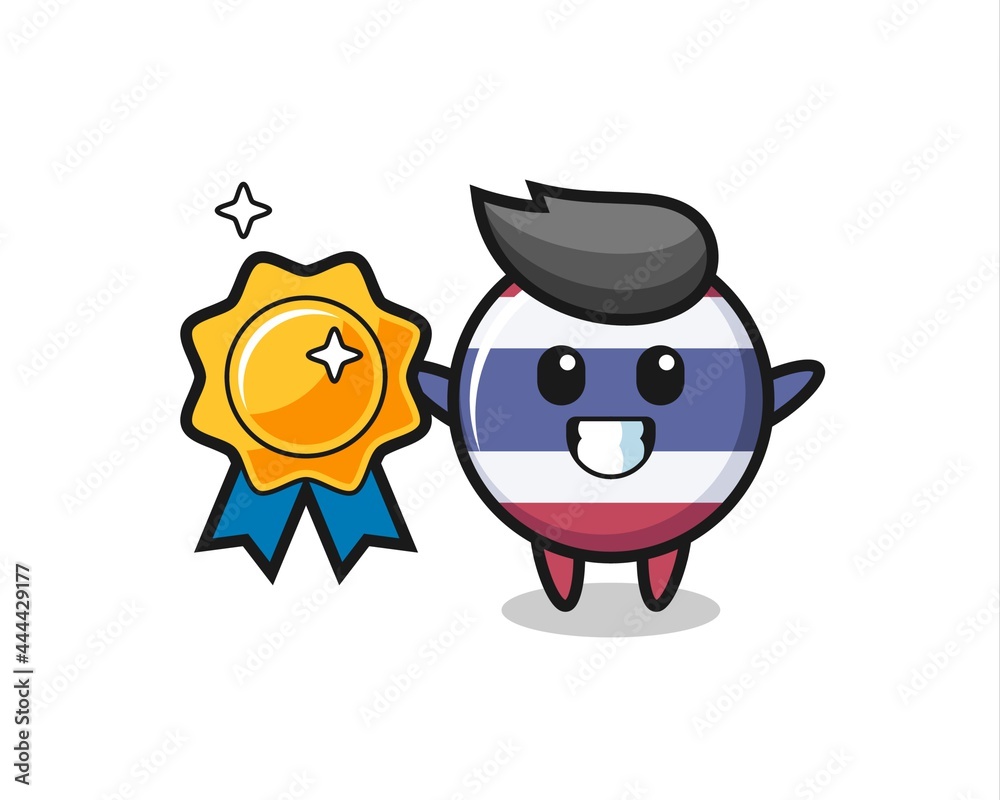 thailand flag badge mascot illustration holding a golden badge