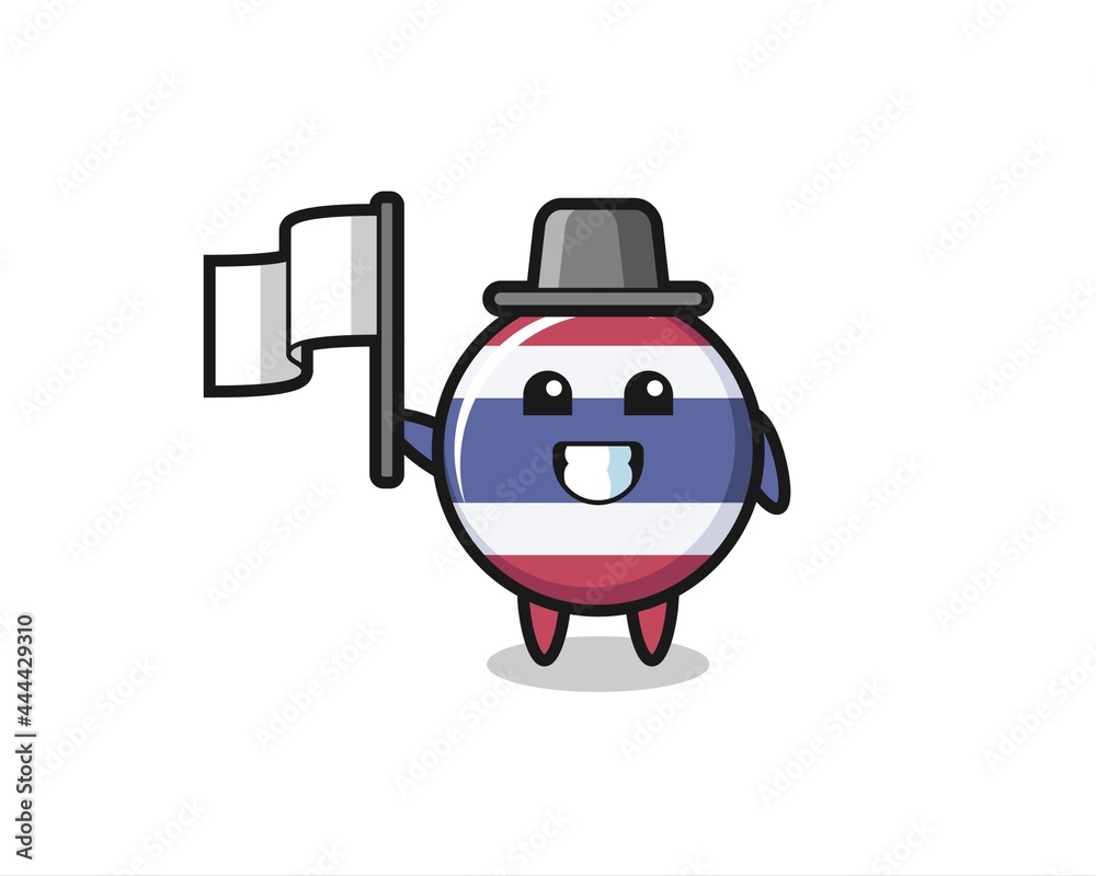 Cartoon character of thailand flag badge holding a flag Cartoon character of thailand flag badge holding a flag