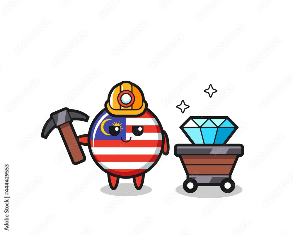 Character Illustration of malaysia flag badge as a miner Character Illustration of malaysia flag badge as a miner
