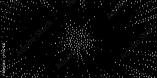 Falling numbers, big data concept. Binary white orderly flying digits. Favorable futuristic banner on black background. Digital vector illustration with falling numbers.
