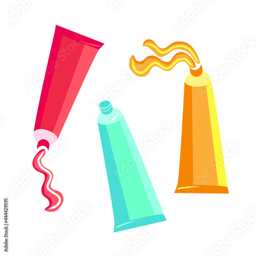 Colorful tubes isolated on white background.