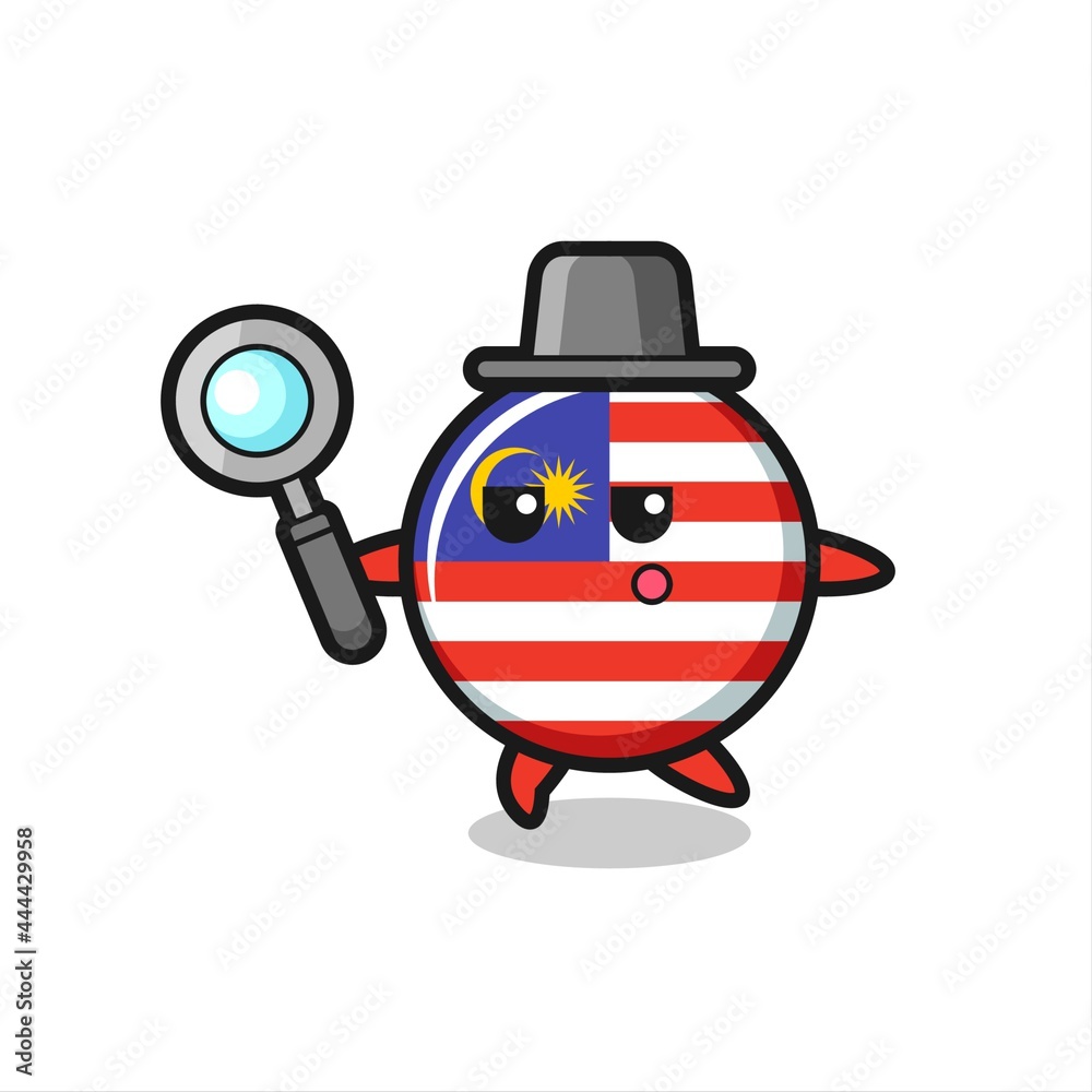 malaysia flag badge cartoon character searching with a magnifying glass