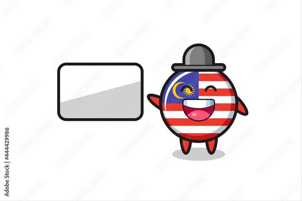 malaysia flag badge cartoon illustration doing a presentation