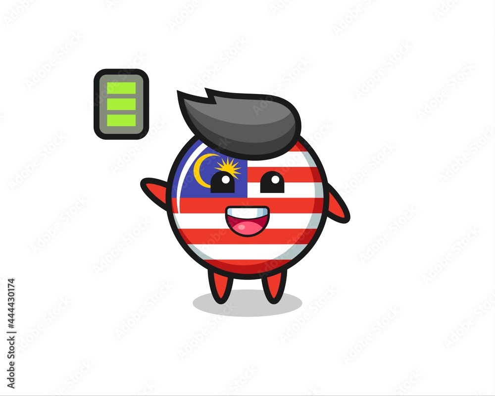 malaysia flag badge mascot character with energetic gesture