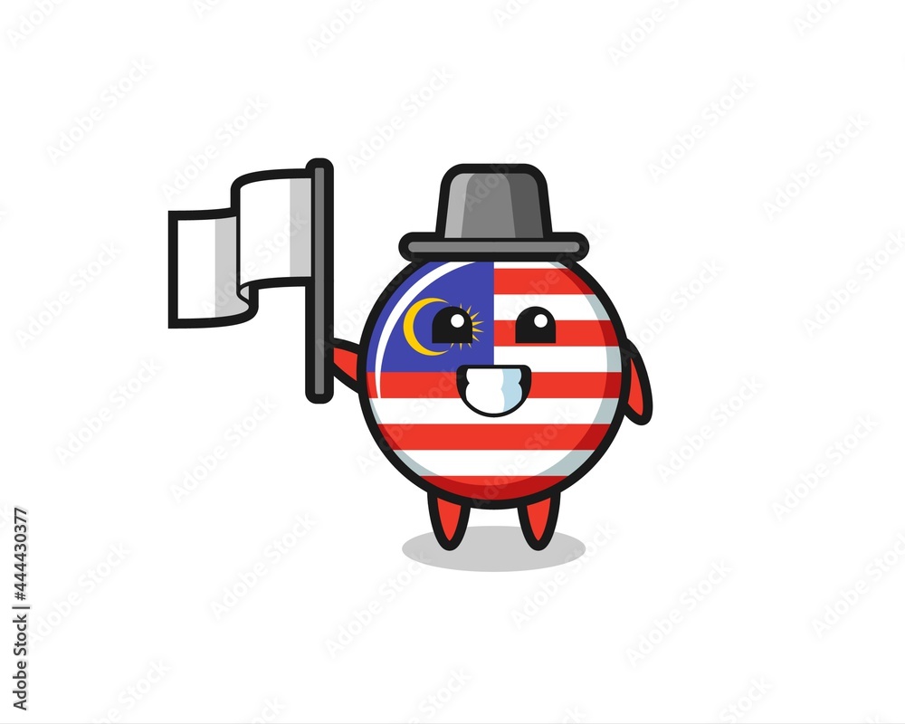 Cartoon character of malaysia flag badge holding a flag