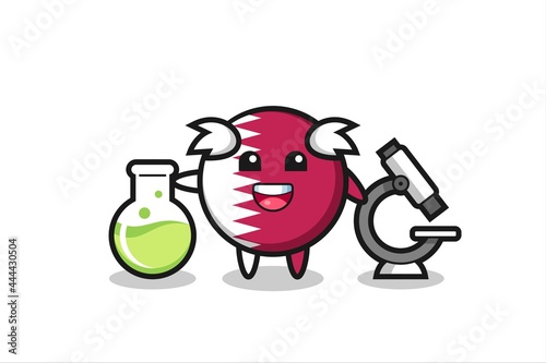 Mascot character of qatar flag badge as a scientist