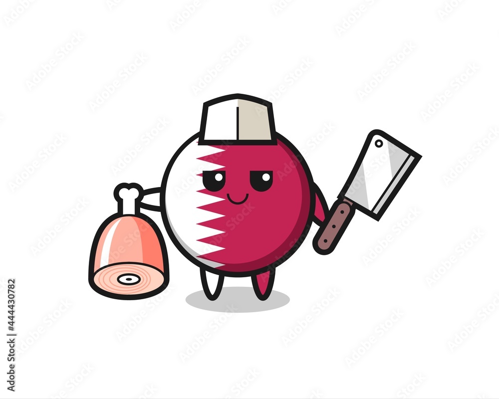 Illustration of qatar flag badge character as a butcher Illustration of qatar flag badge character as a butcher