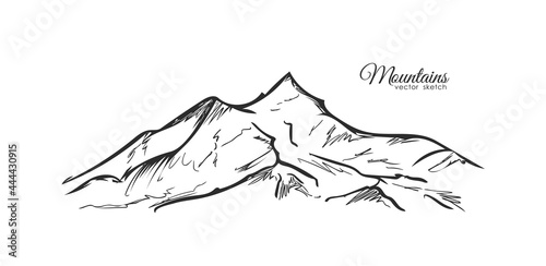Vector Hand drawn Mountains sketch landscape with hills and peaks