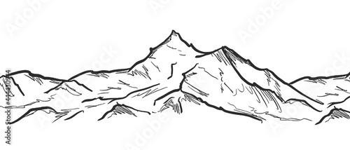 Vector illustration: Hand drawn Mountains sketch landscape with rocks and peaks