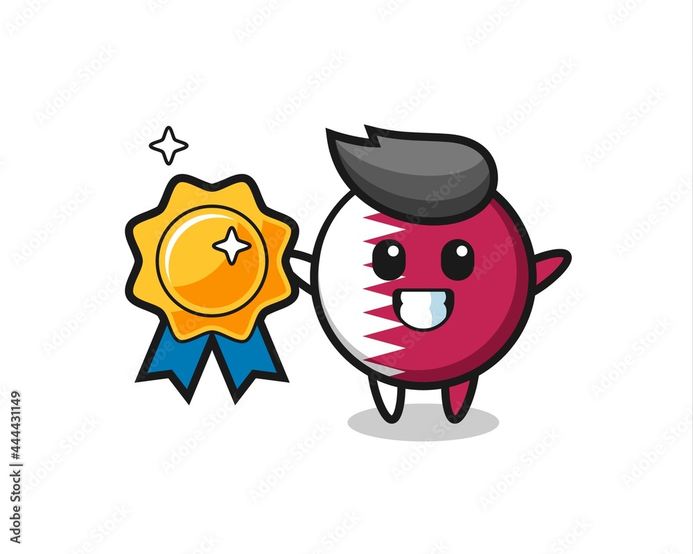 Fototapeta premium qatar flag badge mascot illustration holding a golden badge