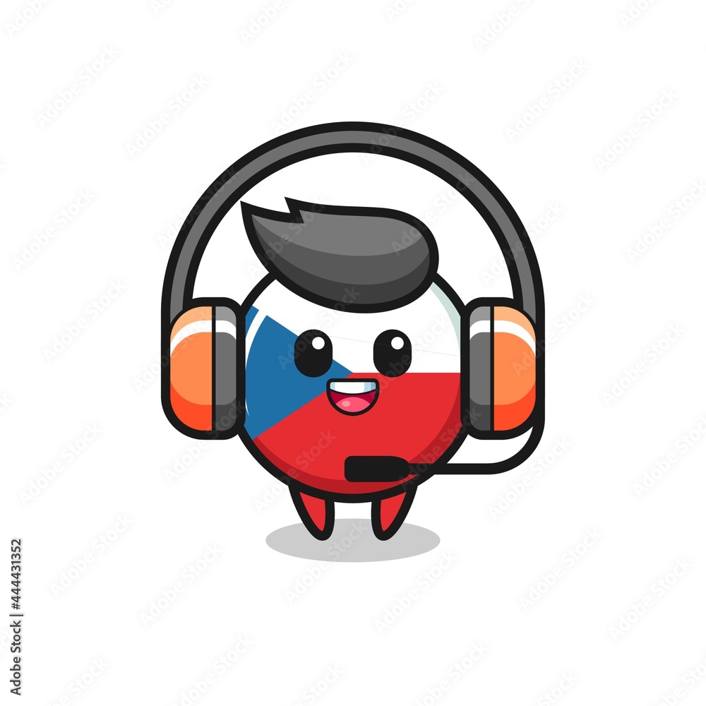 Fototapeta premium Cartoon mascot of czech flag badge as a customer service