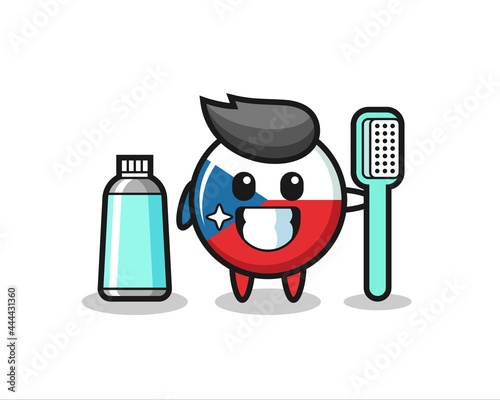 Mascot Illustration of czech flag badge with a toothbrush