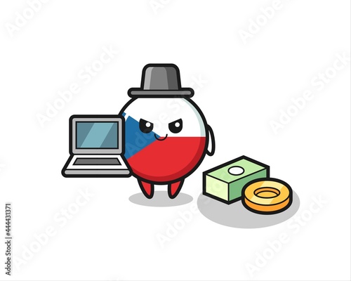 Mascot Illustration of czech flag badge as a hacker