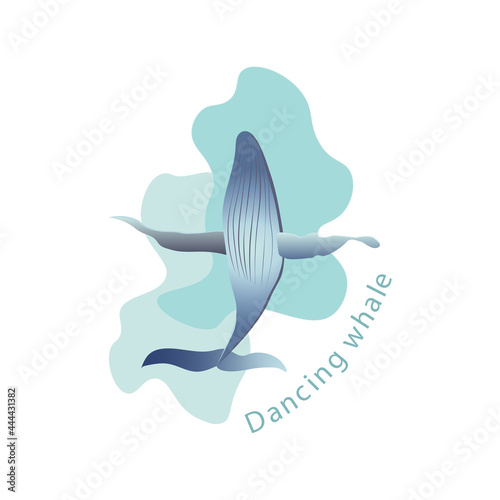 Blue whale vector illustration. World Whale Day on July 23 with the inscription dancing whale. A joyful blue whale in soft colors on an abstract background. Liberty and save whales. World oceans day. 