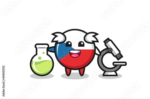 Mascot character of czech flag badge as a scientist