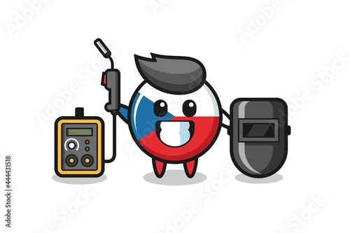 Character mascot of czech flag badge as a welder
