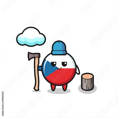 Character cartoon of czech flag badge as a woodcutter