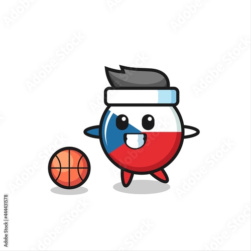 Illustration of czech flag badge cartoon is playing basketball