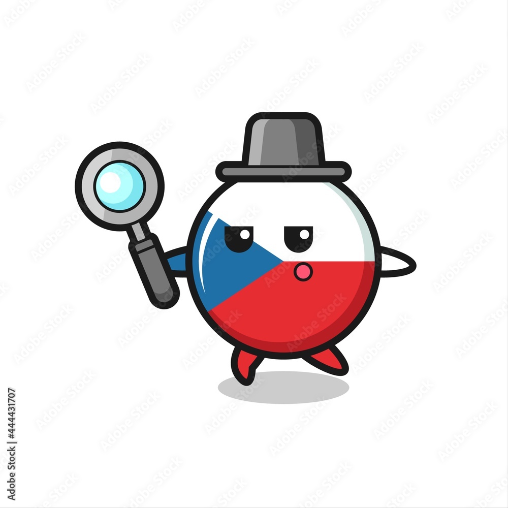 czech flag badge cartoon character searching with a magnifying glass czech flag badge cartoon character searching with a magnifying glass