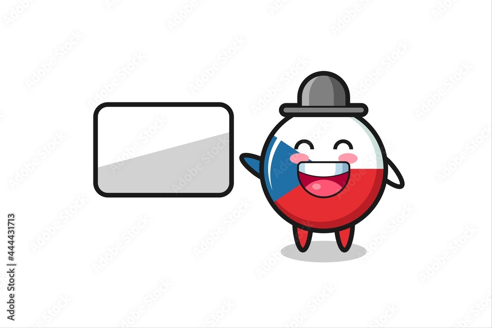 czech flag badge cartoon illustration doing a presentation