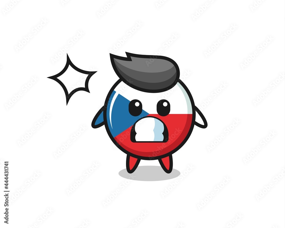 Fototapeta premium czech flag badge character cartoon with shocked gesture