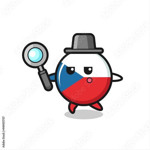 czech flag badge cartoon character searching with a magnifying glass