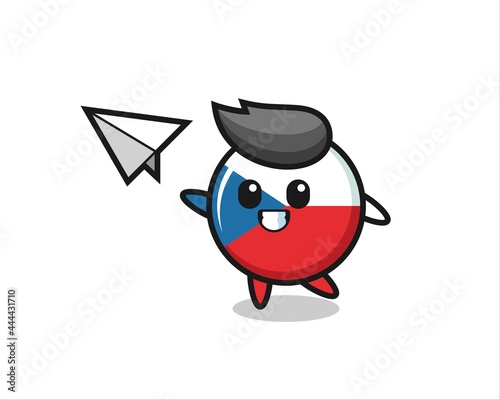 czech flag badge cartoon character throwing paper airplane