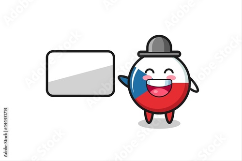 czech flag badge cartoon illustration doing a presentation
