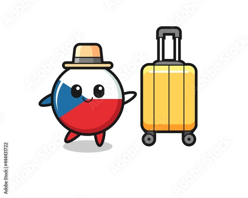 czech flag badge cartoon illustration with luggage on vacation