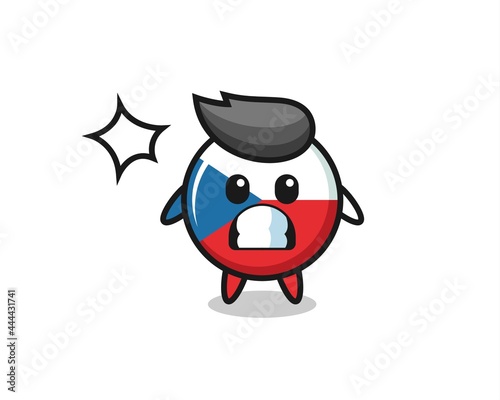czech flag badge character cartoon with shocked gesture