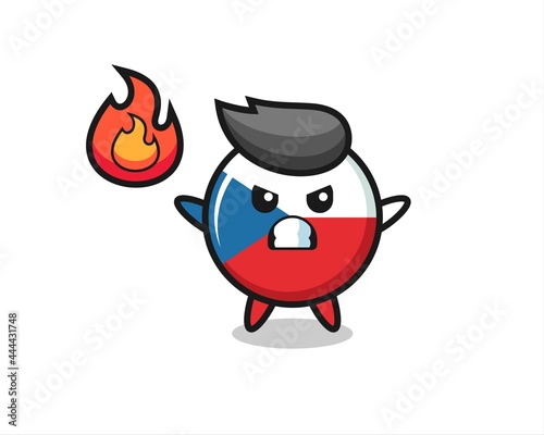 czech flag badge character cartoon with angry gesture