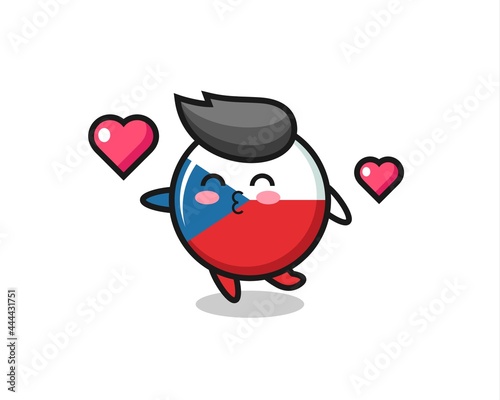 czech flag badge character cartoon with kissing gesture